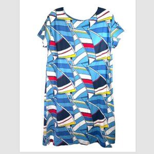 Sailor-Sailor Blue White nautical ladies Dress medium sailboat knit stretch
